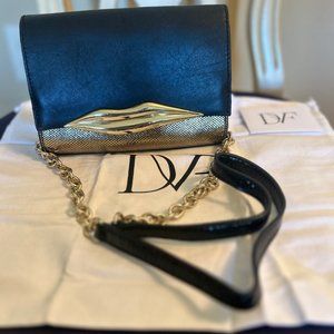 Diane von Furstenberg Lips Mini Metallic Clutch, Black/Gold